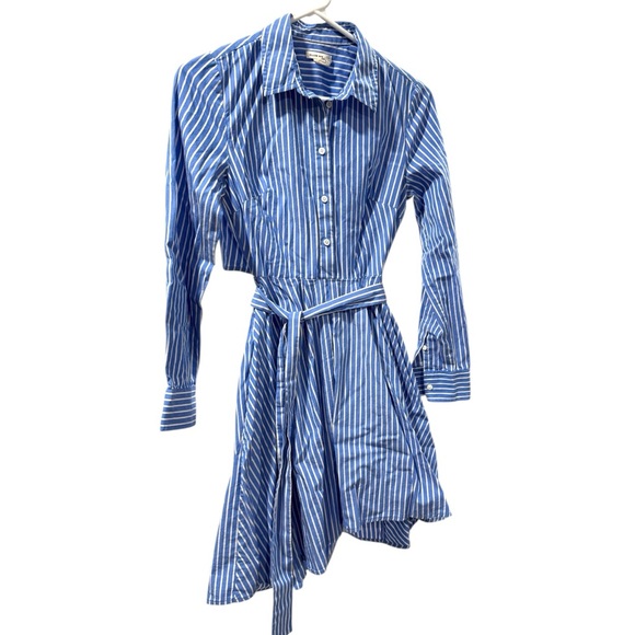 Club Monaco Striped Long Sleeve Mini Shirt Dress with Open Back size 0 - Picture 2 of 6